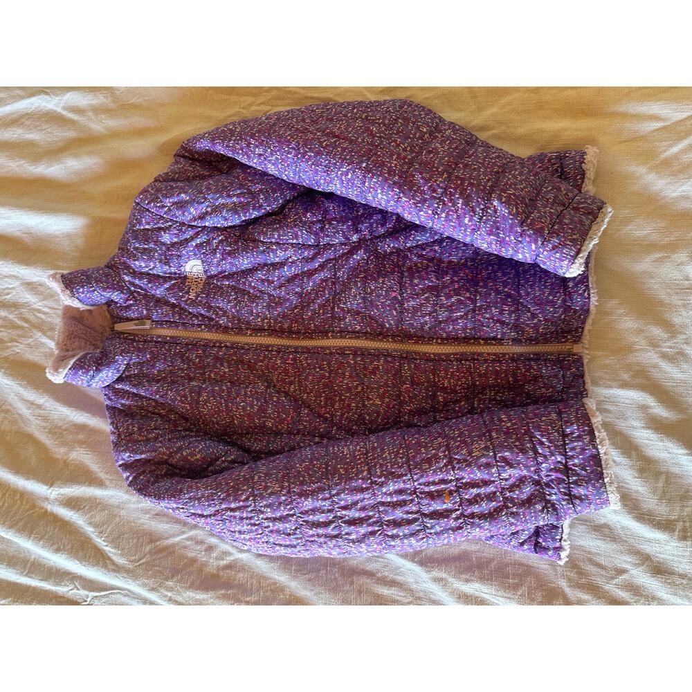 The North Face Reversible Girls Jacket Purple Print Pink Fleece Size XS